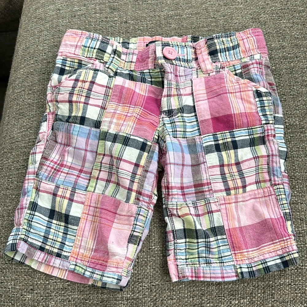 Gap Kids Girls Pink Navy Patchwork Adjustable Waist Shorts Size 5